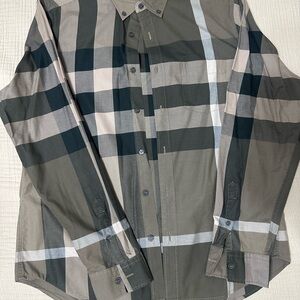 Burberry Men's Plaid Button-Down Shirt - Olive and Charcoal
